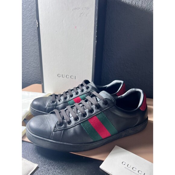 Gucci Ace Leather Lace Up Sneaker M Size 9.5 Black Python Embossed Authenticated - Picture 2 of 15